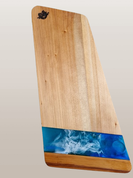 **On Consignment** Kauri and Rimu platter with ocean resin inlay
