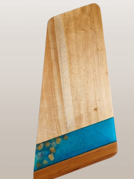 **On Consignment** Kauri and Rimu platter with ocean resin inlay
