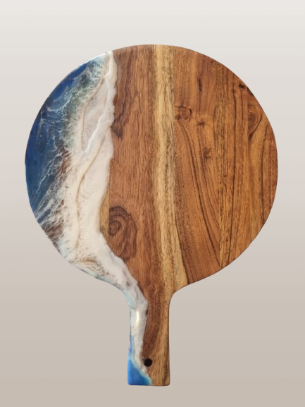 SOLD Acacia & Resin ocean wave serving board