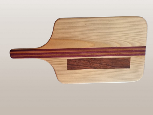 Kauri w Purpleheart and Kwila stripe with extra Kwila inlay serving board