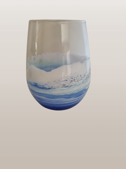 **On Consignment**  Wine glass with resin ocean wave