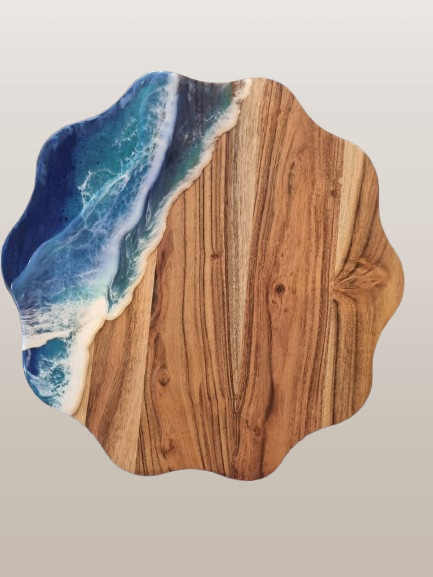 **On Consignment**  Acacia & Resin ocean wave serving board